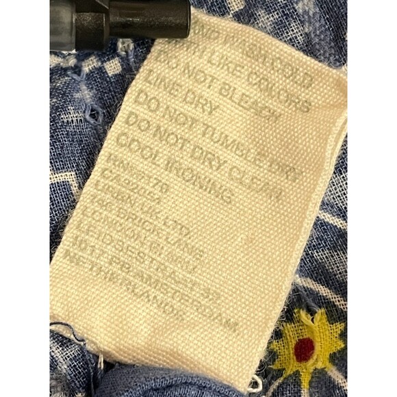 ~Anthropologie Forever That Girl S Embroidered Smocked Blouse Blue Faux Wrap Top - Picture 16 of 16